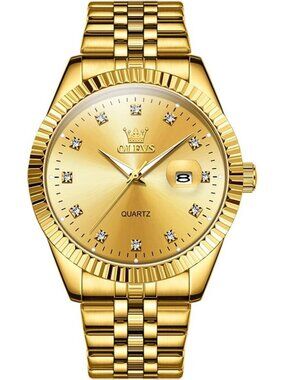 Olevs Men's Gold Luxury Stainless Dimond Dot Face Analog Quartz Luminous Watch